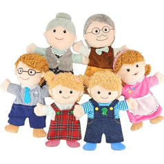 6-Piece Soft Plush Hand Puppet Set, 11.8 Inches, Finger Puppets for Family Members for Imaginative Stage Games, Development (Grandpa + Grandma + Dad + Mother + Son +