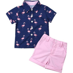 vpuquuz Kids Baby Boys Clothing Little Kids Pink Flamingo Button Down Shirts Shorts Set of 2 Summer Outfits 1-6T