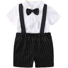 Bērnu apģērbs jaundzimušajiem zēniem zēniem Džentlmenis Bowtie Suit Svītrains Suspender Šorti Krekli Tops Set Outfids 2 gabali apģērbs