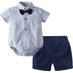 inlzdz Baby Boys Summer Clothing Set Gentleman Tuxedo Suit Festive Christening Clothing Shirt Bodysuit Romper + Shorts + Bow Tie Leisure Outfit