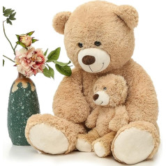 Milzu Teddy Lielais Teddy lācis ar bērnu 100 cm Teddy lācis Lielais XXL Cuddly Toy Pildītas rotaļlietas Teddies Milzu Teddy lācis Plīša lācis Cuddly lācis Dzimšanas diena Ziemassvētku dāvana bērniem Meitenes gaiši brūna