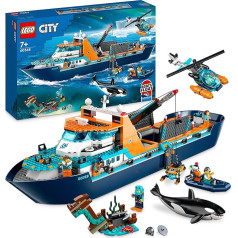 LEGO 60368 City Arctic Research Ship, liela peldoša rotaļu laiva ar helikopteru, laivu, zemūdeni, vikingu kuģa vraku, 7 minifigūriņām un orkas figūriņu, dāvana bērniem no 7 gadiem