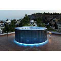 GARDWELL Whirlpool piepūšamais āra baseins GARDWELL Farry 204 x 70 cm 6 personām ar masāžas sprauslām un filtru - piepūšamā funkcija ar pogas pieskārienu Baseins apaļš, pelēkā krāsā