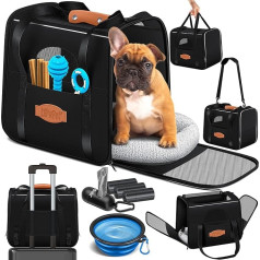 LOVPET® Dog Transport Box 2-in-1 Dog & Cat Bag with Pet Cushion + 3 x Bag Rolls + Bowl 44 x 31 x 36 x m Transport Bag for Pets, Pet Transport Box, Black