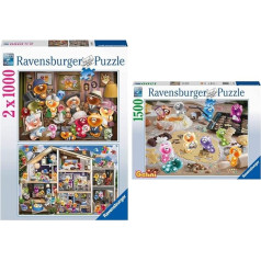 Ravensburger Puzzle 80527 - Smieklīgi Gelini - 2 x 1000 gabaliņu puzle pieaugušajiem un bērniem no 14 gadu vecuma & 16713 - Gelini Ziemassvētku maiznīca - 1500 gabaliņu puzle pieaugušajiem un bērniem no 14 gadu vecuma