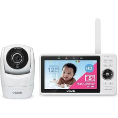 VTECH VM901-1W WiFi bērnu monitors ar kameru, inteliģentais bērnu monitors ar 5 collu HD displeju, 1080p bērnu monitors ar noliektu/ grozāmu kameru un lietotni, 120° platleņķa skats, darbojas ar iOS, Android