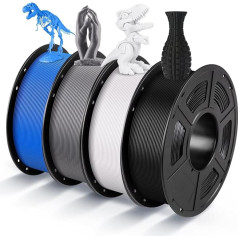 ANYCUBIC PLA filaments 1,75 mm, 4 kg 3D printeru filaments, PLA izmēru precizitāte +/- 0,02 mm, bez burbuļiem un noārdāms materiāls vairumam FDM 3D printeru, melns, balts, pelēks un zils (4 gabali)