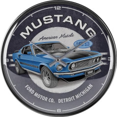 Nostalgic-Art Retro sienas pulkstenis, diametrs 31 cm, Ford Mustang - 1969 Mach 1 Blue - dāvanu ideja Ford aksesuāru faniem, liels virtuves pulkstenis, Vintage dizains