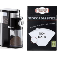 ROMMELSBACHER EKM 200 kafijas dzirnaviņas, 2-12 porcijas, 250 g ietilpības pupiņu konteiners, 110 W, melns un Technivorm Moccamaster 85022 Moccamaster #4 balts papīra filtrs, viens izmērs