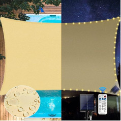 ABIUBIU Waterproof Awning 3 x 4 m, Built-in LED Solar Fairy Lights, 98% UV Protection, Tear-Resistant, Weatherproof, Suitable for Patio, Garden, Patio, Lawn (3 x 4, Off White)