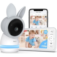 ARENTI bērnu monitors ar kameru 2K/3MP, 5 collu WiFi video bērnu monitora PTZ 355°, IR nakts redzamības, nakts gaismas, šūpuļdziesmas, temperatūras displejs, atbalsta mobilo lietotņu vadību