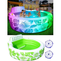 LanBlu Aufblasbarer Pool Groß mit Pool Lichter, 230CM*230CM Verdickter Planschbecken Erwachsene, Familie Pool Aufblasbar mit Sitz, Inflatable Pool Rund mit Becherhalter, Swimming Pool für Garten