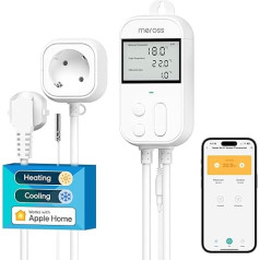 Meross viedā termostata ligzda HomeKit digitālais WLAN temperatūras kontrolieris WiFi apkures termostata ligzda ar sensoru apkurei un dzesēšanai 16 A, 2,4 GHz