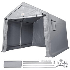 VEVOR Zeltgarage 304,8 x 304,8 x 259,1 cm Garagenzelt aus verzinkten Stahlstangen und Einer dreischichtigen 240G-PE-Abdeckung Lagerzelt Carport 250 x 215 x 187 cm Zelttürgröße Gerätezelt Grau