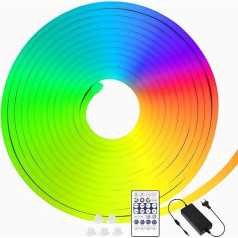 EXTRASTAR RGB neona LED lente 5 m 96 LED ar tālvadības pulti 28 pogas Bluetooth lietotne Ūdensizturīga IP65 12 V 5A guļamistabai, kāzām, ballītēm, Ziemassvētkiem