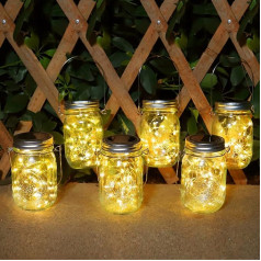 Saules gaismas dārzam - AUTOLA Pack of 6 Solar Mason Jar Light 30 LED saules laternas Saules gaismas āra ūdensizturīga saules laterna dekorēšanai āra laternas kāzu laternas balkona sienas galda koks