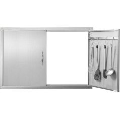 VEVOR Grill-Zugangstür, 990 x 660 mm, Doppelte Außenküchentür, Flächenbündig Montierte Edelstahltür, Vertikale Wandtür mit Griffen und Haken, für Grillinsel, Grillstation, Außenschrank