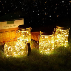 Pack of 4 Solar Lights for Outdoors, Vindany Solar Mason Jar Light, 30 LED, Fairy Lights in Preserving Jar, Saules laternas, āra laikapstākļu izturīgs dārza rotājums, saules gaismas Ziemassvētkiem,