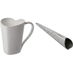 Alessi TO Krūzīte no Bon China, 30 cl, balta, 3 x 13 x 19 cm + Alessi You tējas uzpildītājs no nerūsējošā tērauda, spīdīgs, pulēts 7 x 17,5 x 25 cm