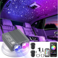 SUNKENET Starry Sky Auto optiskās šķiedras gaisma automašīnai / griestiem, 32 W RGBW 1000 gab. x 0,75 mm x 4 m Bluetooth lietotne / tālvadības pults / mūzika, LED optisko šķiedru zvaigžņu griestu apgaismojuma komplekts