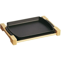 Staub Teller mit Holzunterlage, rechteckig (33 x 23 cm, 1 L) schwarz