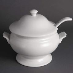 Olympia Whiteware Suppenterrine und Schöpfkelle, 2,5 litra, no baltā porcelāna, izmērs: 227 x 250 mm, ofen-, mikrowellen-, spülmaschinen- und gefriergeeignet, BS4034-zertifiziert, Y094