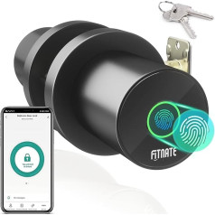 FITNATE Fingerprint Door Knob, Smart Biometric Door Lock Fingerprint Door Knob with App Control, User Management Management, Touch Open Button for Bedroom, Home, Hotel, Office, Black