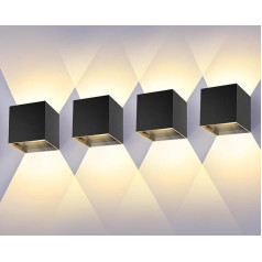 ledmo Pack of 4 LED sienas lampas iekštelpu/āra sienas lampas 12 W uz augšu un uz leju regulējams gaismas staru kūlis LED āra apgaismojums 2700-3000 K silti balta sienas lampa LED IP65 ūdensizturīga sienas lampa melna