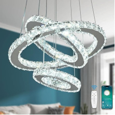 Naoeoon LED lustra Kristāla modernā piekaramā gaisma Ēdamgalds 3-Round piekaramā gaisma Ēdamgalds galda lampa Piekaramā lampa Dimmable ar tālvadības pulti 3000 K - 6500 K Piekaramā lampa guļamistabai Ēdamistaba