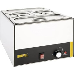 Buffalo 1.3kW Bain Marie Bufete Catering Speisenwärmer mit 2x 1/3 und 2x 1/6 Gastronorm Pfannen & Deckel, Edelstahl, wählbarer Temperaturbereich 30°C bis 90°C, Nassbeheizung, S007