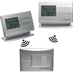 COMPUTHERM Q8RF Multi-Zone: 2 x digitāli programmējami bezvadu termostati, 1 x uztvērējs, bezvadu un mobila ierīce apkurei, gaisa kondicionēšanai un apsildāmajām grīdām, bezvadu istabas temperatūras kontrolieris.