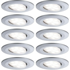 Paulmann Calla 99925 LED padziļinājumā iebūvētās gaismas apaļais komplekts, kas ietver 10 x 6,5 W IP65 dimmable padziļinājumā iebūvētās starmešu lampas Chrome Matt kabineta gaisma Plastmasas padziļinājumā iebūvētā lampa 4000 K