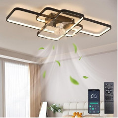 Depuley Deckenventilator Mit Beleuchtung Leise, Modern LED Lampe mit Ventilator， Mit Fernbedienung und APP Dimmbar 6-Gang Deckenlampe mit Ventilator Für Wohnzimmer Schlafzimmer Schwarz 103cm