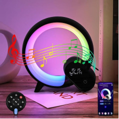 LED nakts lampa bērniem, gaismas modinātāja galda lampa ar Bluetooth skaļruni, atmosfēras lampa ar miega atbalstu, balto troksni, taimera un snaudas funkciju, ideāli piemērota dāvanām - melna - melna