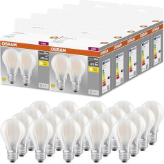 Osram Base Classic A GLFR 40 LED spuldze ar E27 galviņu, klasiskā spuldze, dubultā iepakojumā, 4 W, 470 lm, 2700 K, silti balta gaisma, zema siltuma intensitāte, ilgs kalpošanas laiks, enerģijas taupīšana, 20 gab. iepakojumā