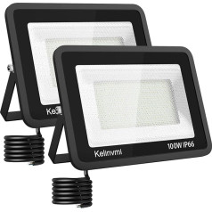 KELINVMI 100 W āra LED prožektors, 10000 lm LED prožektors, 4200 K silti balta, IP66 ūdensizturīgs āra apgaismojums dārzam, garāžai, mājai, pagalmam, 50 cm vadi bez kontaktdakšas, 2 gab. iepakojumā