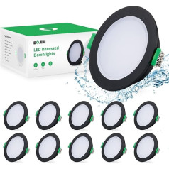 Bojim LED iegremdējamais prožektors 230 V melns, 10 x LED Spot IP65, 5 W iegremdējamie starmeši vannas istabai 4000 K neitrāli balta 400 LM, griestu prožektori 68 mm, iegremdējamais griestu prožektors plakans 35 mm, iegremdējams