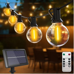 btfarm Saules pasaku gaismas ārā Dimmable, 23 m 30 + 3 G40 LED pasaku gaismas āra spuldzes Saules ar tālvadības pulti 4 režīmi Ūdensizturīgs saules pasaku gaismas ārā dārza balkona pusei Kāzas