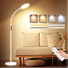 Grīdas lampa LED Dimmable, 12 W 2-in-1 LED grīdas lampa, lasīšanas lampa ar tālvadības pulti un skārienjutīgo slēdzi, 5 krāsu temperatūras un 5 spilgtuma līmeņi, moderna grīdas lampa viesistabai, guļamistabai,