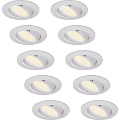 HCFEI 10 LED iegremdējamo prožektoru komplekts, dimmējams, grozāms, 5 W, plakans, 230 V, iegremdējams prožektors, 68-75 mm, caurums, 120° staru leņķis, neitrāli balts 4000 K (Balta - neitrāli balta)