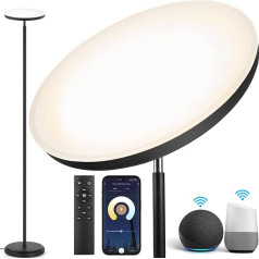 OUTON viedā LED grīdas lampa 30 W 3000 LM, WiFi grīdas lampa ar Alexa un Google Assistant, App Control, tālvadības pults un Touch, melns gaismeklis viesistabai, guļamistabai, birojam