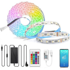 Arotelicht 24 V LED sloksne RGBW 5 m LED sloksne RGB Dimmable RGB 4-in-1 300 LED 5050 Fairy Lights LED Tape DIY LED Strip ar WiFi tālvadības pulti un barošanas avotu iekštelpu dekorēšanai Kücke Living Room