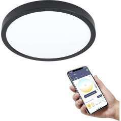 EGLO connect.z Fueva-Z Smart Home LED vannas istabas griestu gaisma, diametrs 28,5 cm, ZigBee, lietotnes un balss vadība, Alexa, gaismas krāsa (silti balta/auksti balta), aptumšojama, alumīnija virsmas gaisma,