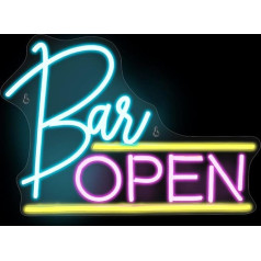 YANGUN Bar Open Neon Sign Bar Open, LED Neon Light Sign, Neon Sign LED Bar, LED gaismas reklāmas sienas, USB Powered Pink Blue Neon Sign for Bar Club Store Night Club Party Sign Decor