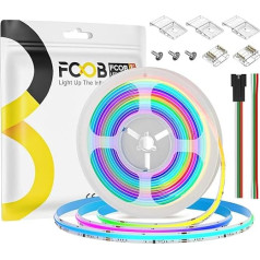 FCOB COB WS2811 IC RGB elastīga augsta blīvuma LED sloksne 16,4 ft/5 m DC24V 630LEDs/m 50IC 10 mm platuma balta PCB sapņu krāsa Vienmērīga gaismas ceļa krāsa DIY (barošanas avots un vadība nav iekļauta)