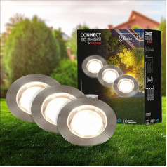 BRILONER - Connect to Shine 12V Gartensystem 3er Set LED Bodeneinbaustrahler, Erweiterungsset, IP67, warmweißes Licht, Gartenbeleuchtung, Bodeneinbauleuchten, 45x 25mm, Silberfarbig