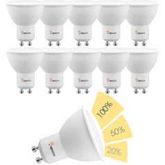 BHMAOYN GU10 LED 8 W, 3 pakāpju dimmēšana ar gaismas slēdža palīdzību, 700 lūmeni, 3000 K silti balta, aizvieto 75 W halogēnus, 3 spilgtuma 3-in-1 atstarotāja spuldzes, 120° prožektors, nemirgojošs prožektors, dimmēšana