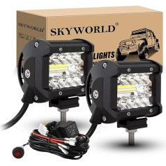 SKYWORLD LED darba gaismas josla 2 x 10 cm 60 W LED lukturis 12 V 24 V darba gaismas papildu lukturis ar roktera slēdzi vadu instalācijas uzkabe vieglajam automobilim bezceļa traktoram kravas automašīnai SUV UTV ATV