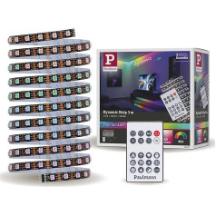 Paulmann 78887 LED dinamiskās joslas komplekts 3 m dinamiskās varavīksnes RGB IP20 12 V DC, ieskaitot 1 x 5 vatu dimmējamu gaismas joslu, balts plastmasa