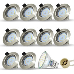 HiBay 10 gab. LED gaismas diodes 230V komplekts GU10 Spot Strahler 5W Neutralweiß Einbauspots 68mm Einbauleuchten Rund Fest Deckenspots mit Fassung